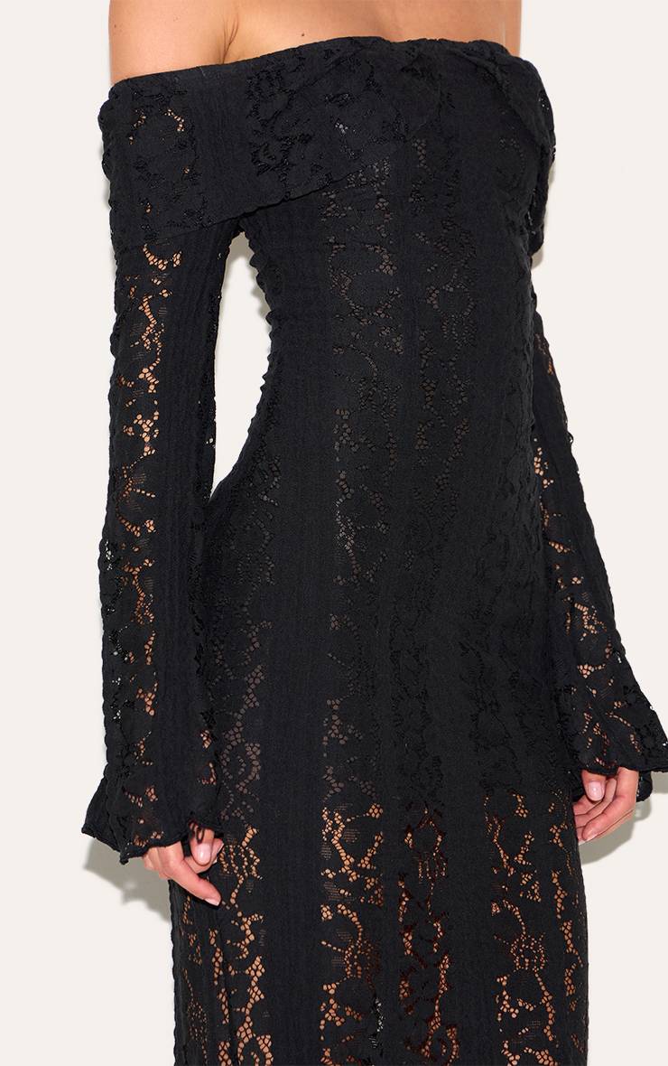 Noir Robe Longue Bandeau À Rabat En Dentelle