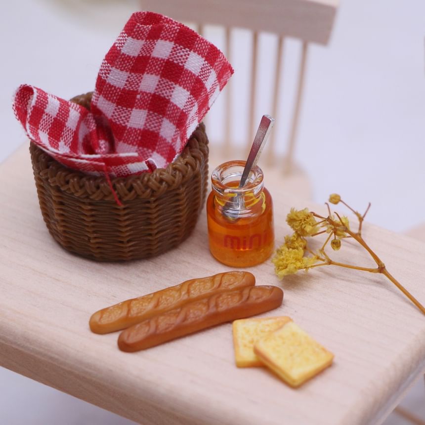 Ffeluro - Set: Bakkerij + Mand + Kunstplant + Picknickkleed + Honingkan + Lepel Miniatuur
