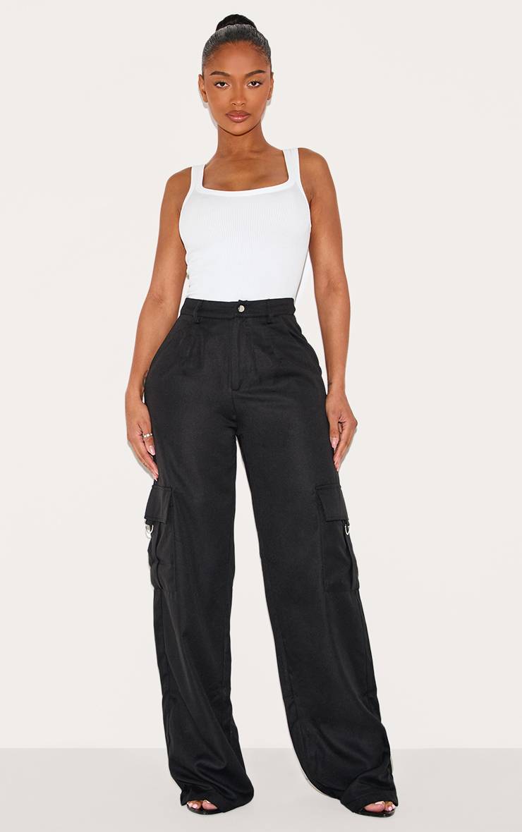 Noir Prettylittlething Shape Pantalon Cargo Large À Détail Boucle