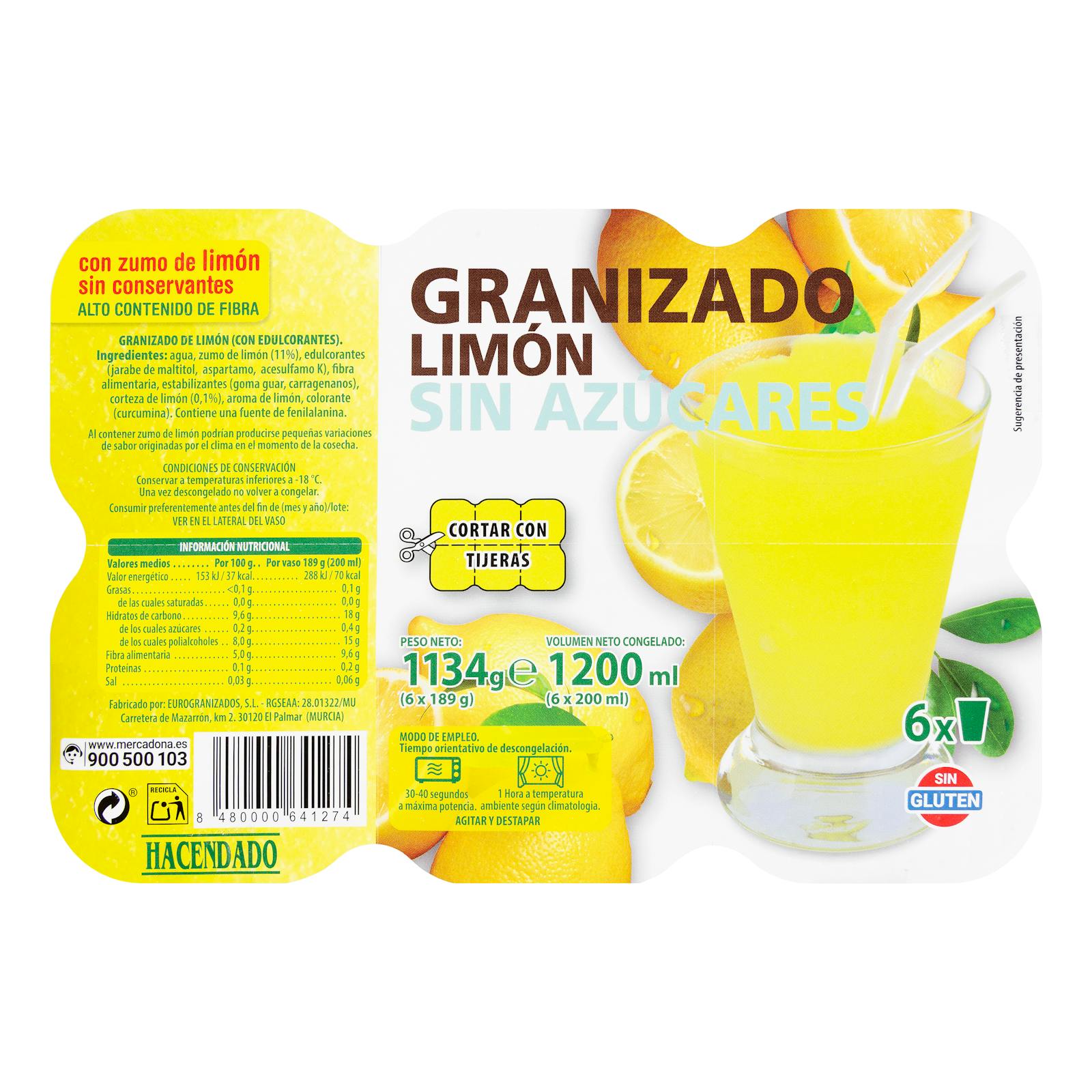 Granité au citron Hacendado sans sucre ajouté