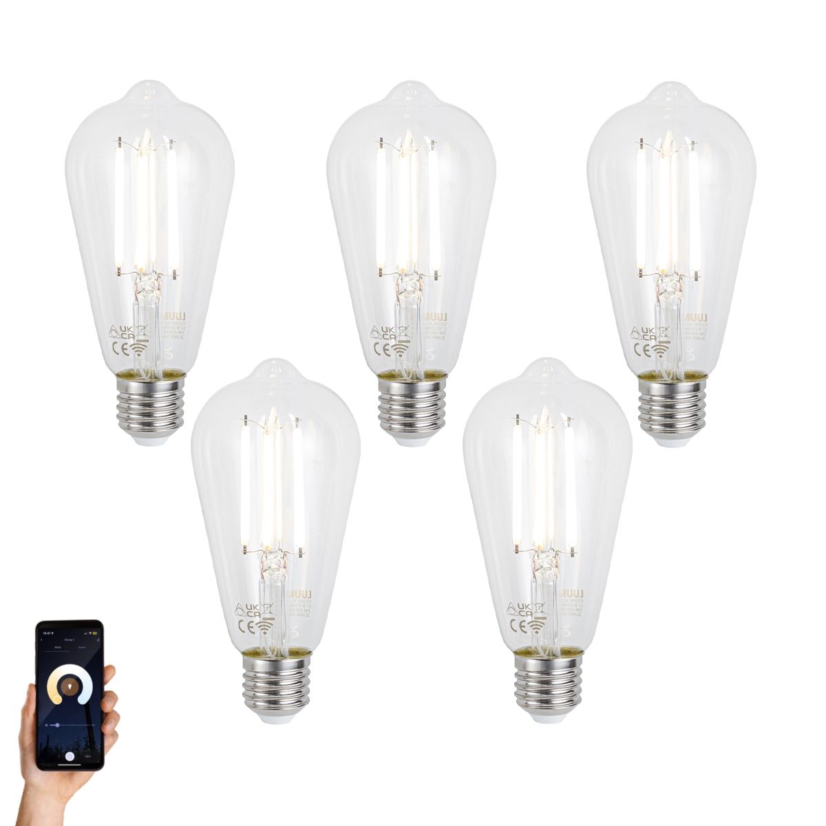 Set van 5 Smart E27 dimbare LED lampen ST64 helder 7W 806 lm 2700-6500K
