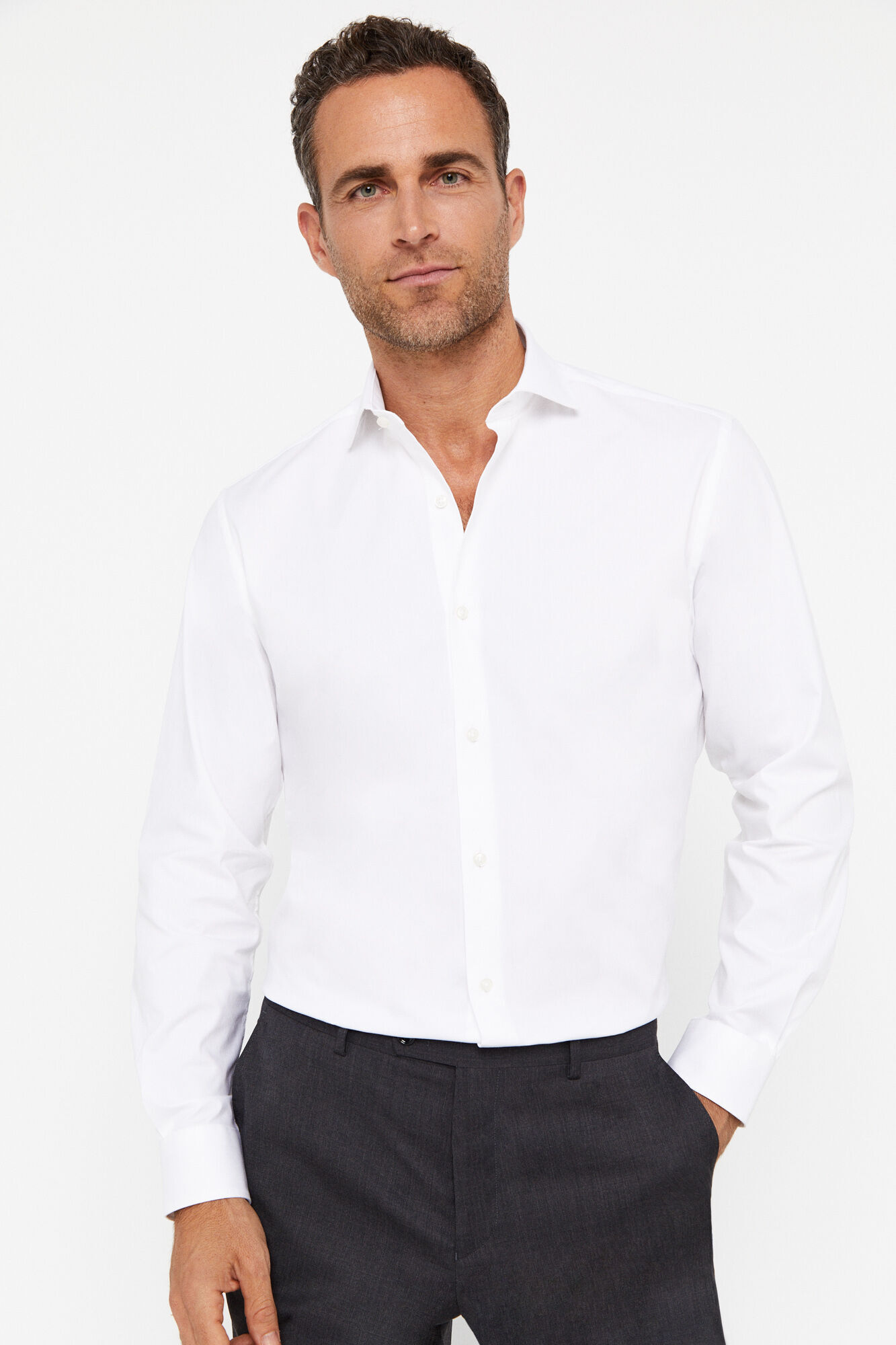 Camisa lisa de ponta fina - Branca
