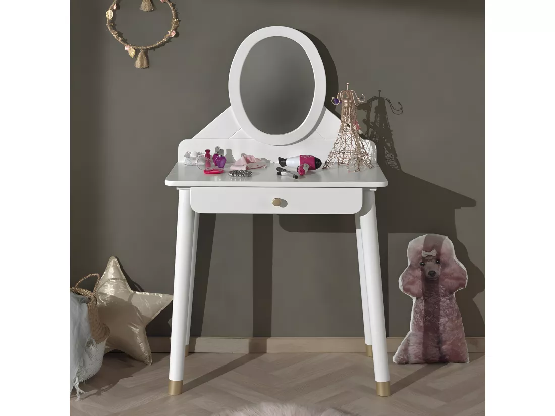 TINY WHITE - Coiffeuse 1 Tiroir Blanche et Gold