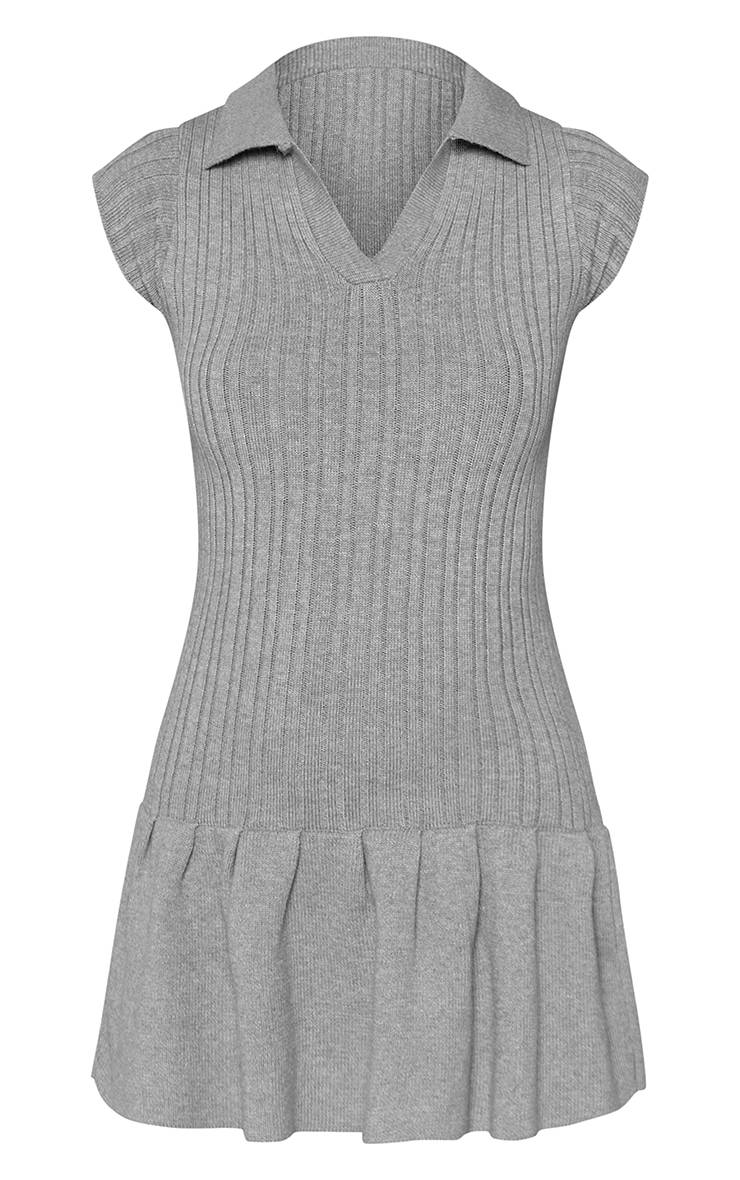 Gris Robe Mini Tricotée À Manches Courtes Et Taille Basse