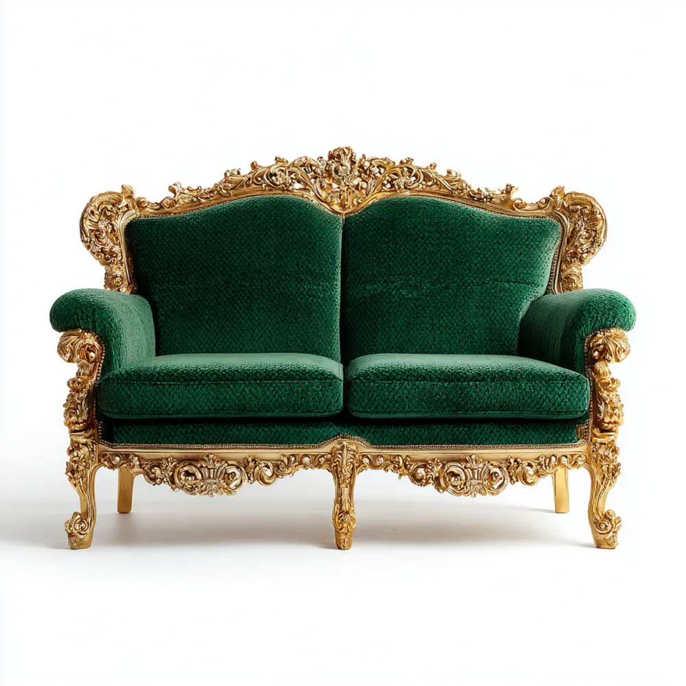 2-Sitzer-Sofa Samt 150x85x95 cm – Grün/Gold – Barockstil