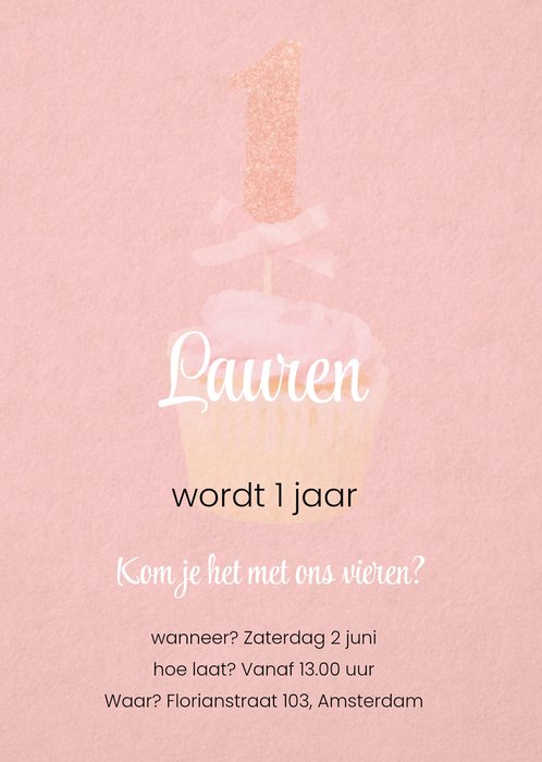 Kinderfeestje uitnodiging | Meisje | 1 Jaar