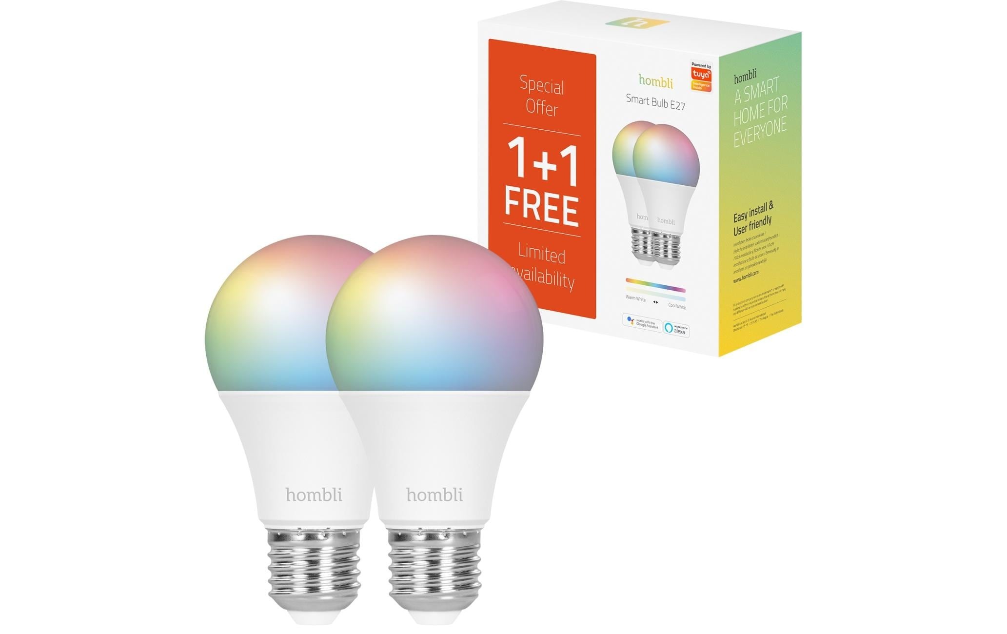 Hombli LED-Leuchtmittel »Smart Bulb, E27, 9W, RGB + CCT, 1+1 Pack« E27 2 Stk. Farbwechsler | Kaltweiss | Neutralweiss | Tageslichtweiss | Warmweiss