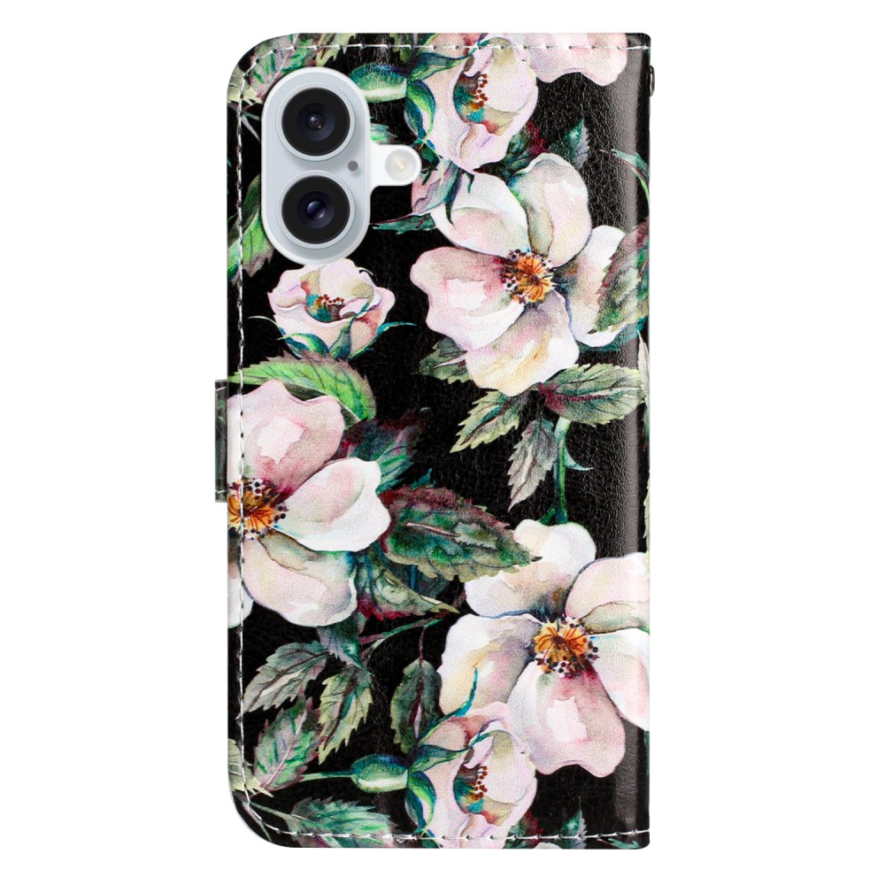 iPhone 16 Leder Tasche Hülle mit Kartenfach Magnolien