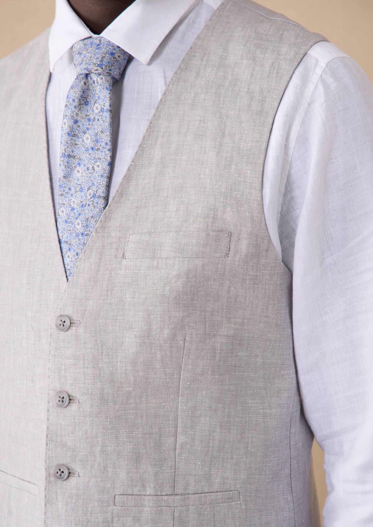 Gilet casual en lin uni gris perle
