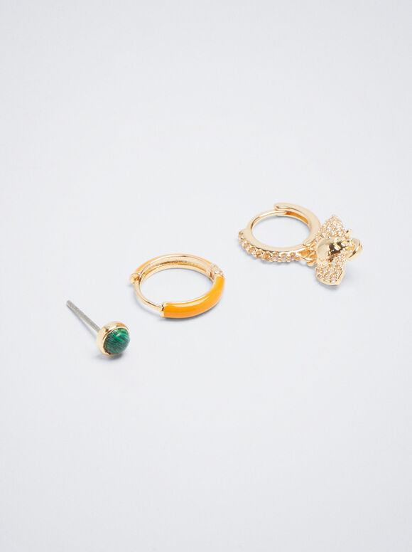 Conjunto de brincos de argola com zircônias - Multicor