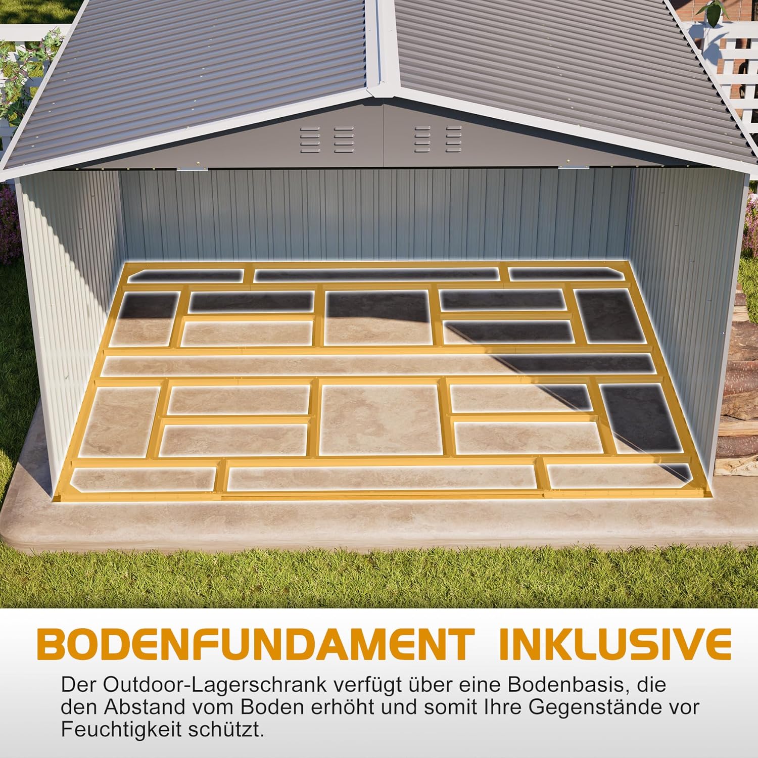 Gartenhaus Metall Geräteschuppen 300x252x191 cm mit Klapptür, Gerätehaus Gartenschuppen mit Satteldach und Stauraum, Gartenhütte Fahrradschuppen für Gartengeräte, Grau
