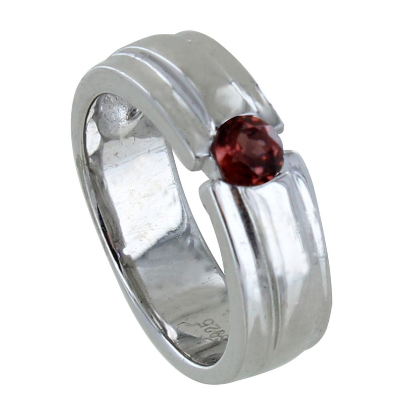 Bague Argent Rhodié Large Grenat Rond
