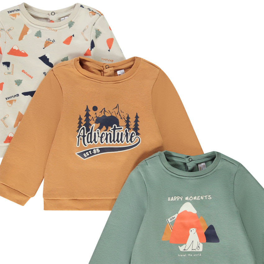 Lot de 3 sweats fantaisie en molleton pour bébé garçon