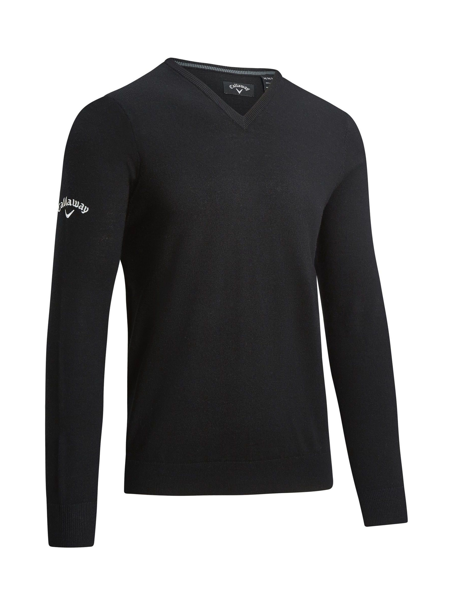 Callaway Apparel Mens Merino Wool V-Neck Black Sweater