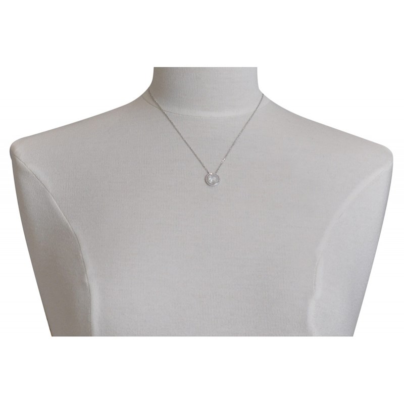 Collier Argent Rhodié Rond de Nacre Ivoire