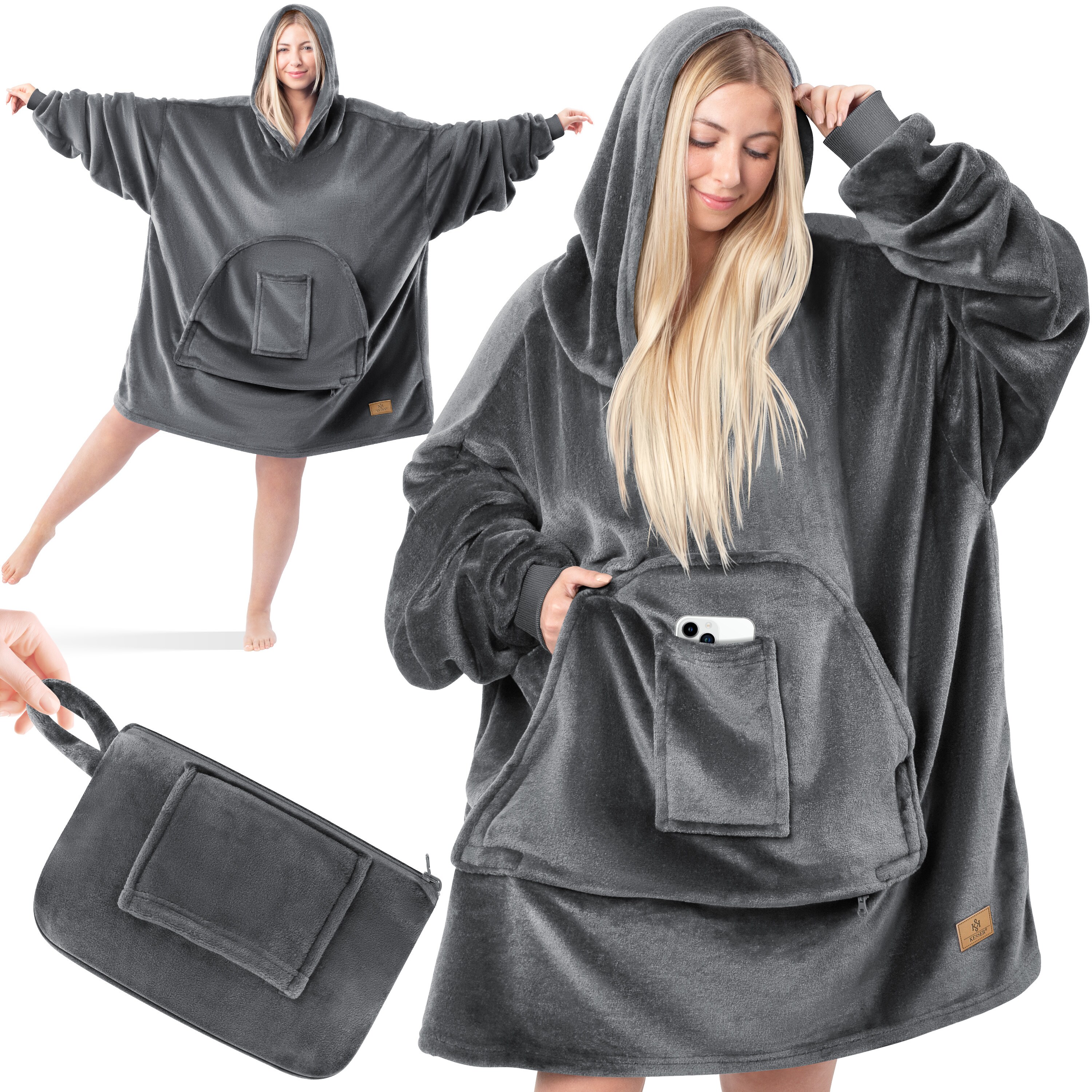 KESSER® Hoodie Decke Kuscheldecke mit Ärmeln Deckenpullover Vielseitig Tragbare Decke zum Anziehen für Damen & Herren, Sweatshirt Warm Kuschelpullover Erwachsene weich Ärmeldecke Oversize