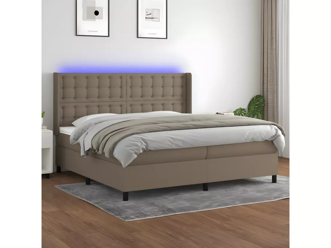 Sommier tapissier et matelas et LED Taupe 200x200 cm Tissu