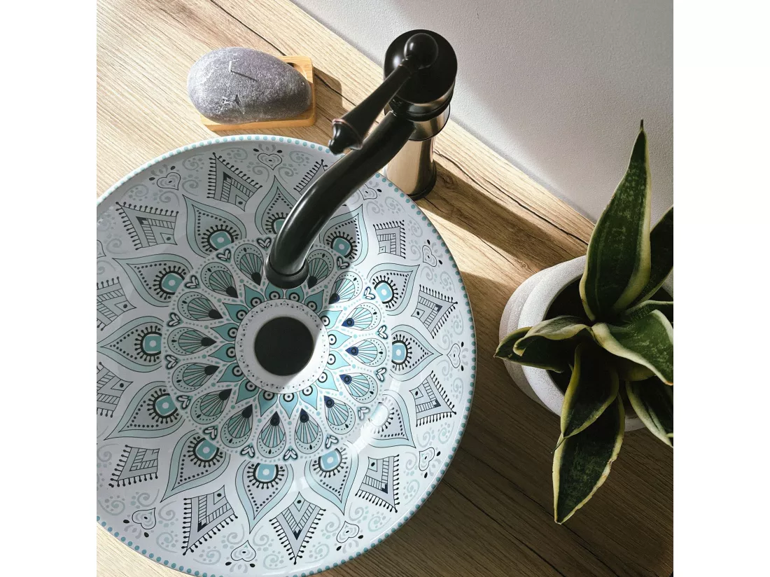 Vasque À Poser Rea Mandala White Blue