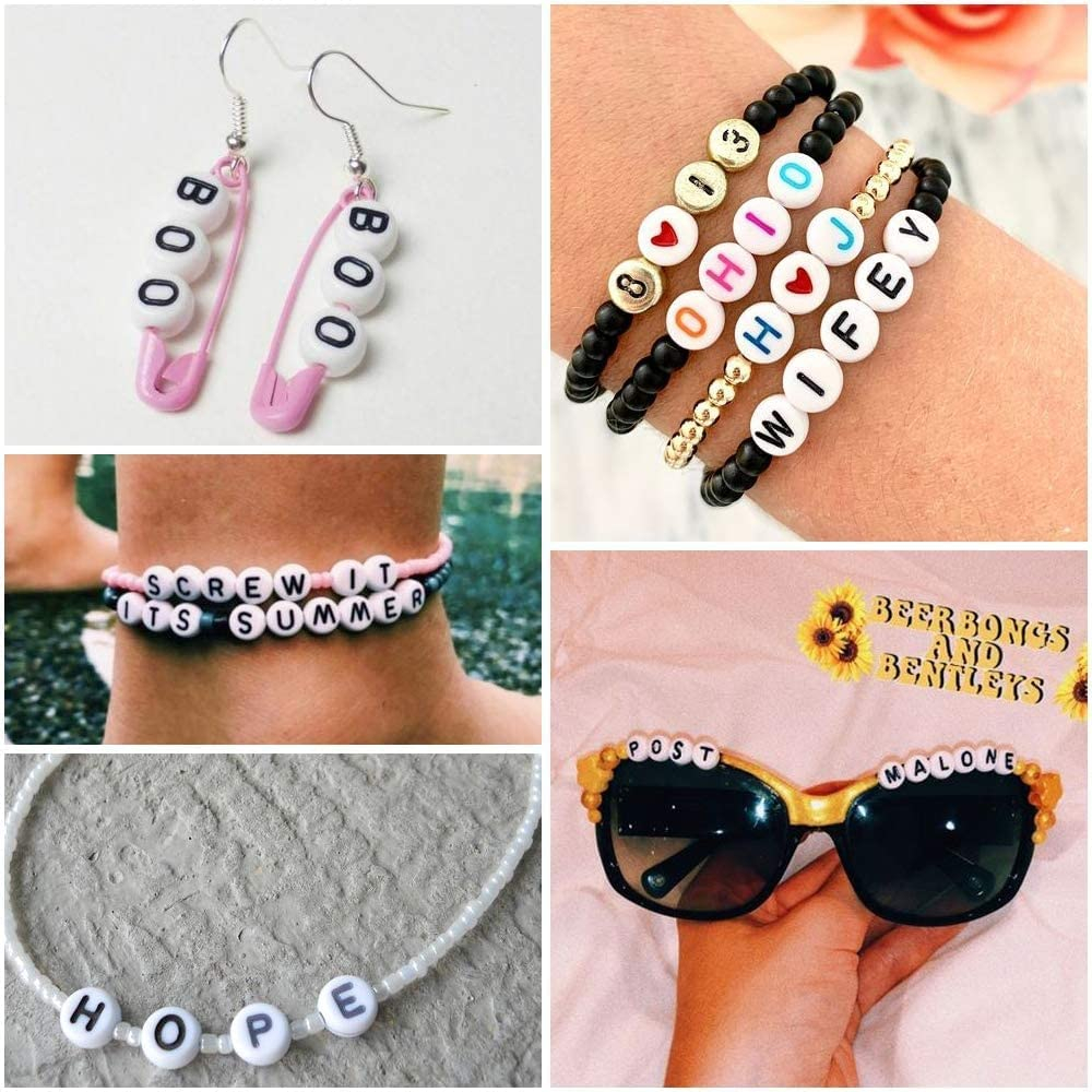 (100er Set) Buchstaben Perlen DIY Bastel Schmuck Zwischenperle für Armband / Kette - Schwarz / Weiss