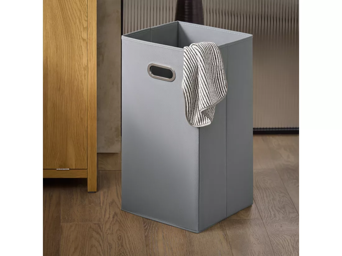 SoBuy Armoire à Linge avec Sac à Linge, Meuble Bas de Salle de Bain, Commode pour Salle de Bain, Coffre à Linge, Porte Vêtement avec 1 Panier à Linge, Naturel Foncé, 40x35x90 cm, BZR96-SN