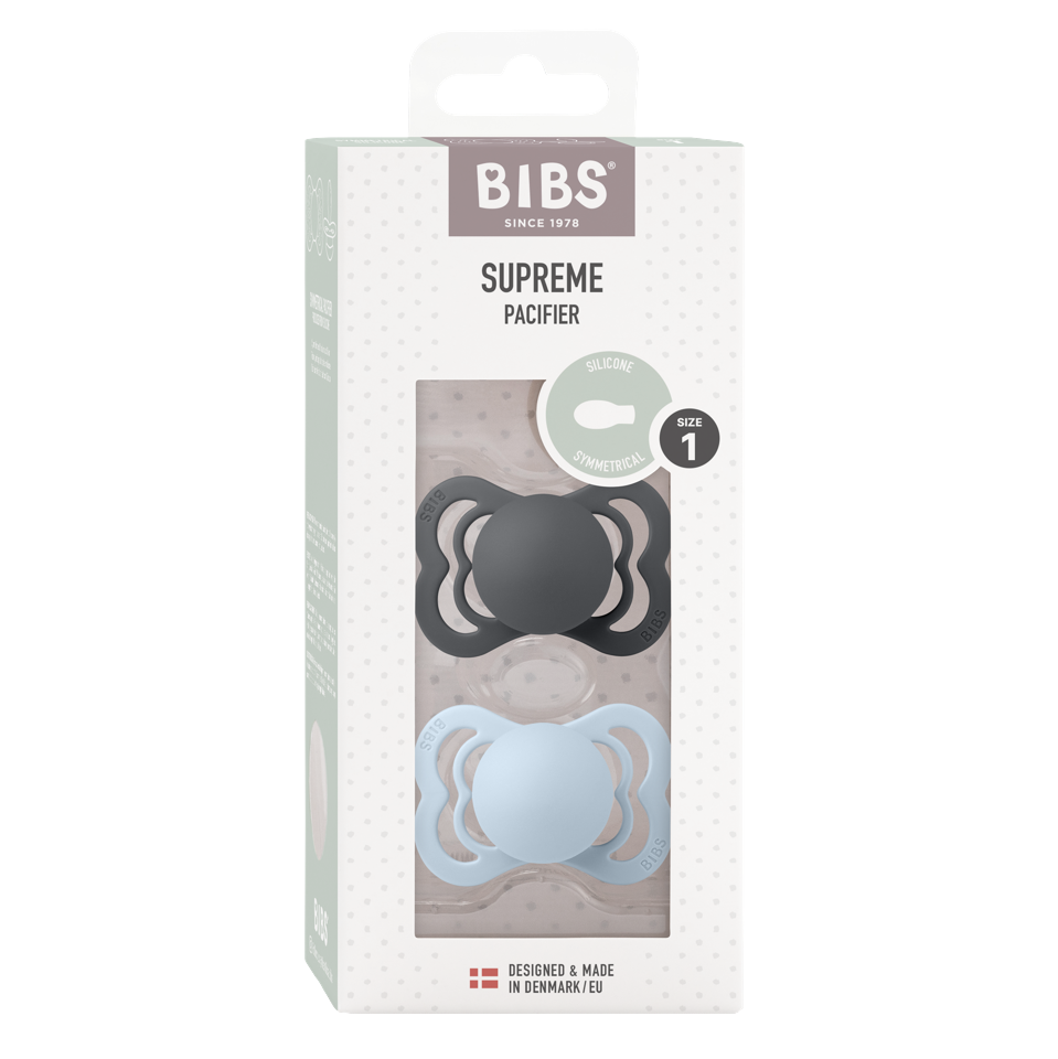 BIBS - Pacifier Supreme 2 PACK - Iron/Baby Blue - Size 1