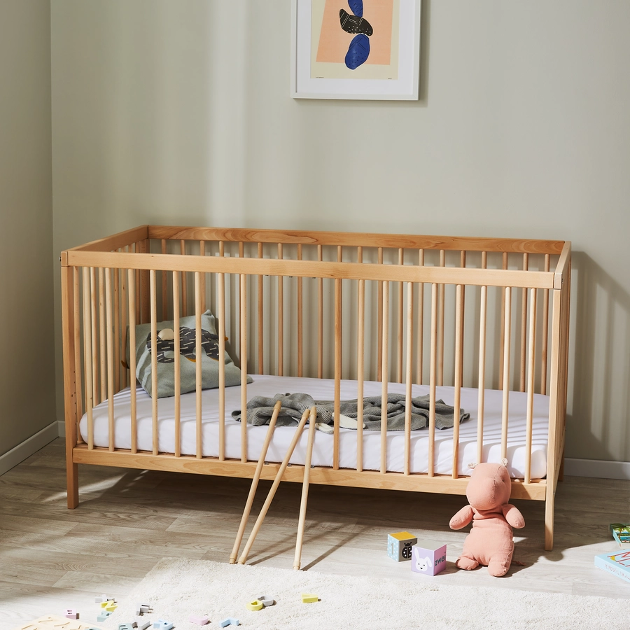 Kids Collective Babybett Gitterbett 60x120 | 70x140 höhenverstellbar & herausnehmbare Sprossen natur