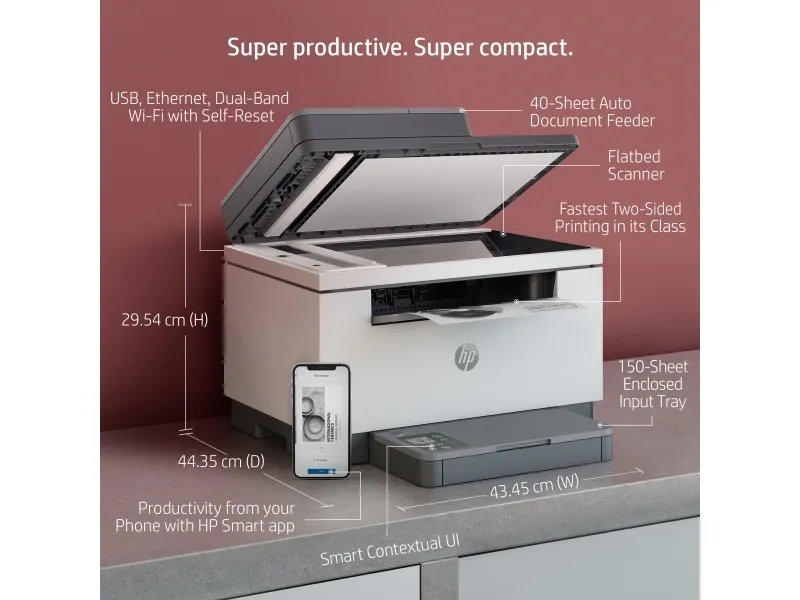 HP LaserJet MFP M234sdw - Multifunktionsprinter - S/H - laser - Legal (216 x 356 mm) (original) - Legal (medie) - op til 29 spm (kopiering) - op til 29 spm (udskriver) - 150 ark - USB 2.0, LAN, Wi-Fi(n), Bluetooth