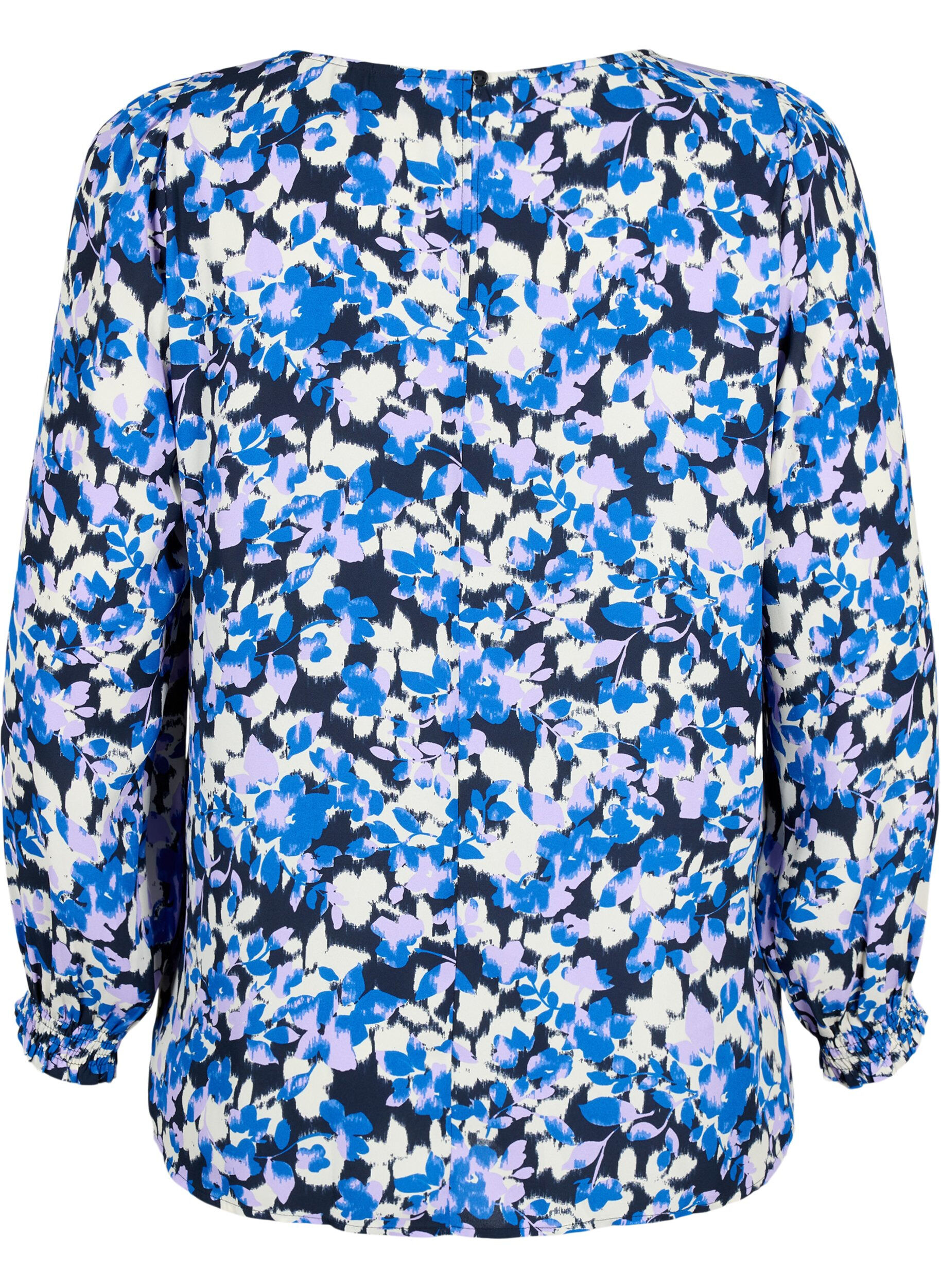 FLASH - Langærmet bluse med smock og print