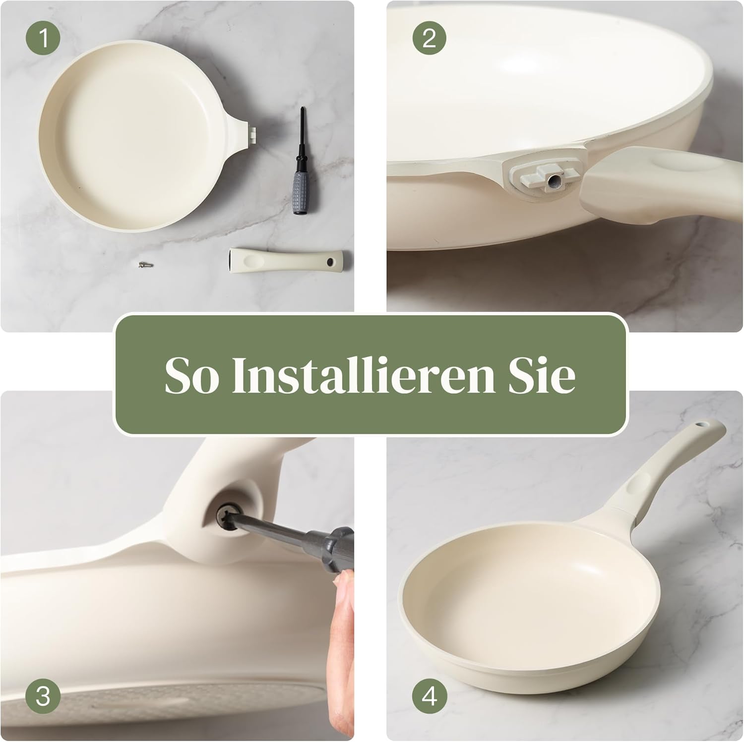 Redchef Keramik Topfset Induktion, Topfsets Pfannenset Kochgeschirr-Set 11-teiliges, Induktions Töpfe Set mit Glasdeckel, PTFE-frei PFAS-frei für alle Herdarten geeignet, Spülmaschinenfest (Beige)