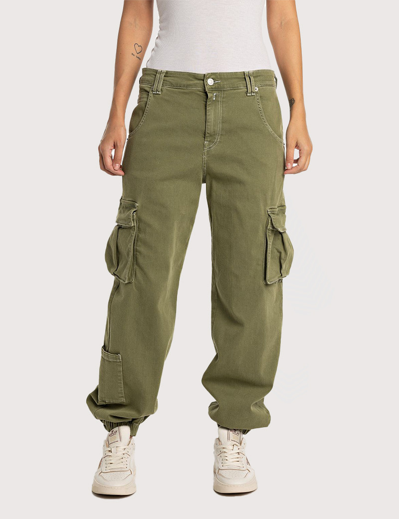 REPLAY PANTALON FEMME CARGO KAKI