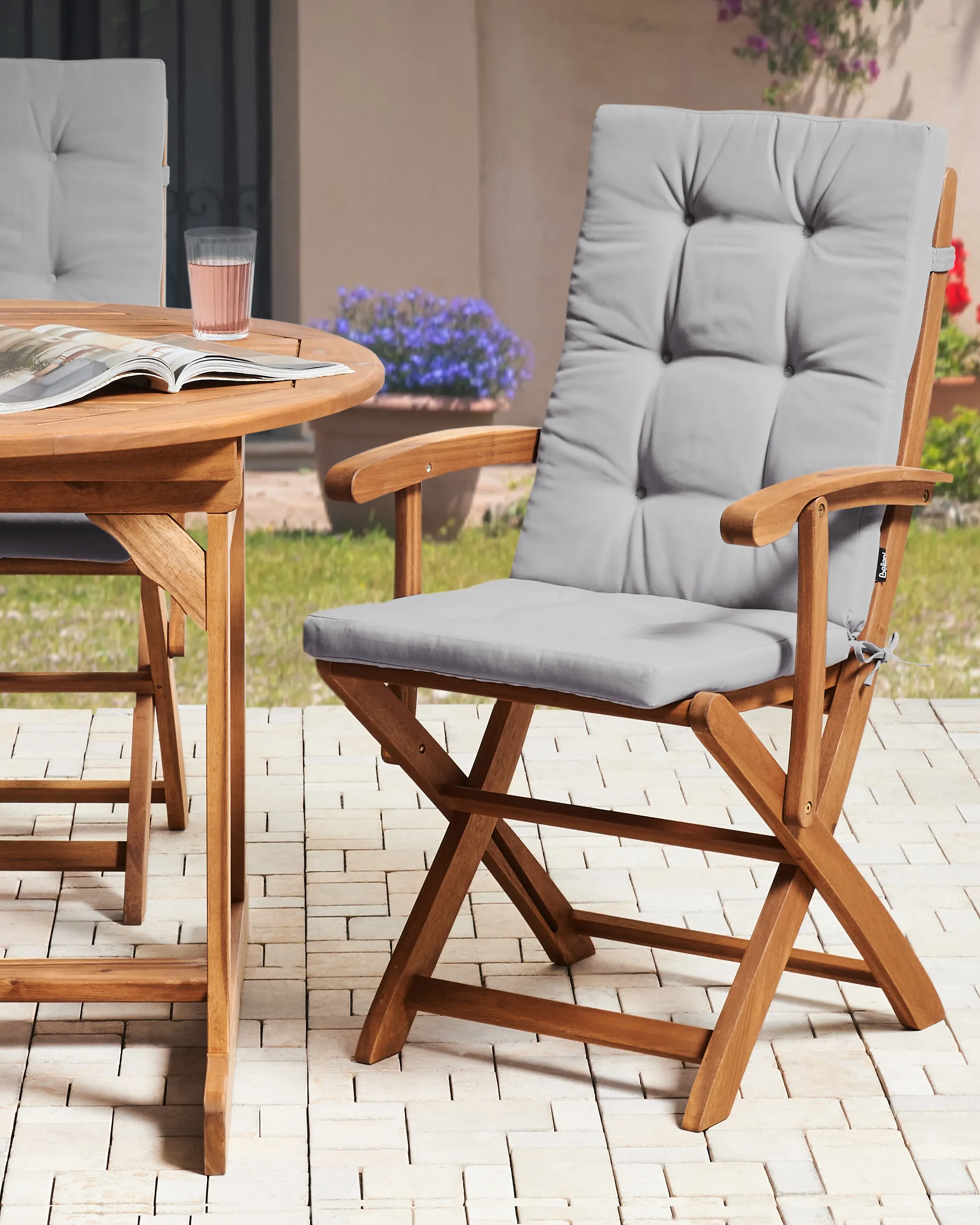 Set van 2 stoelen met zitkussen MAUI PREMIUM Acaciahout Lichtgrijs