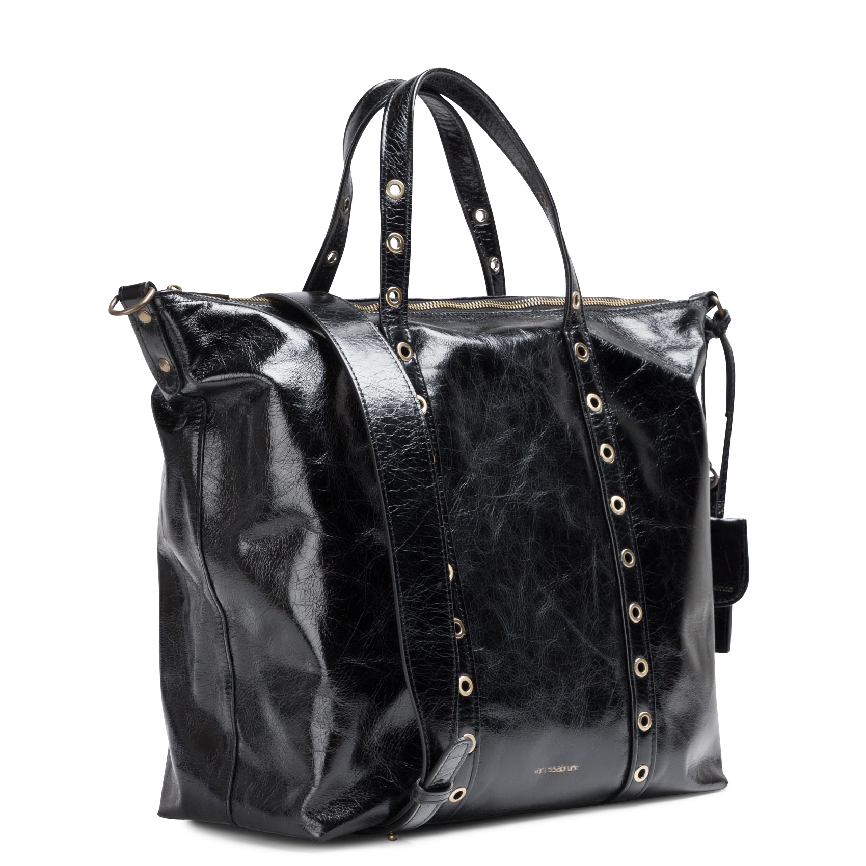 Grand sac à main en cuir craquelé | Noir