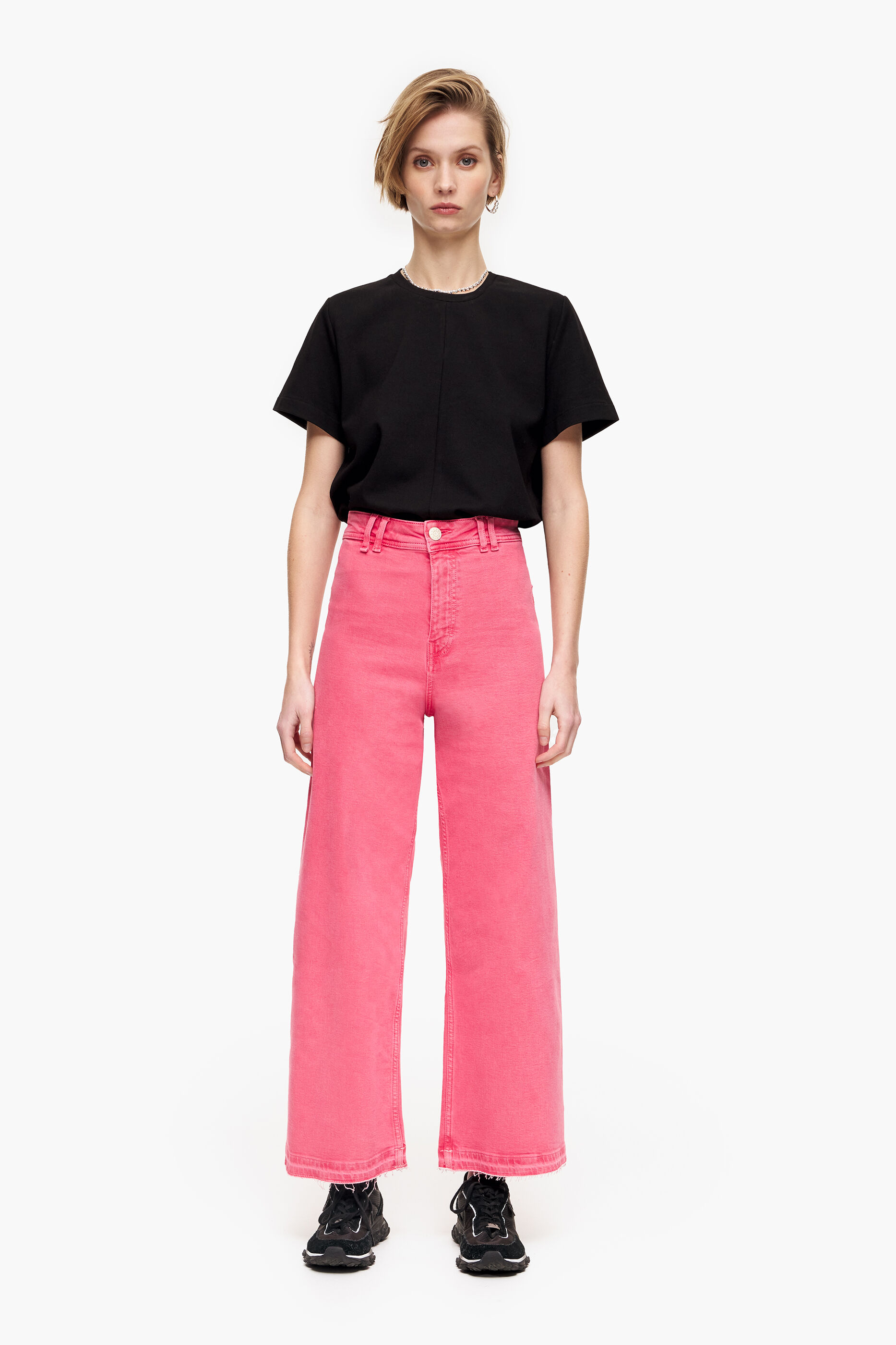 Calça CULOTTE - Calça Jeans de Cintura Alta Cereja