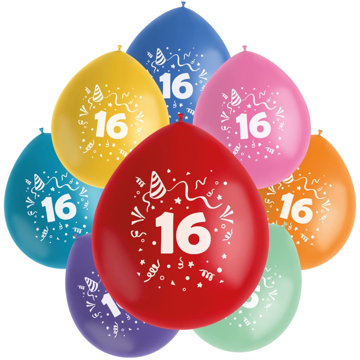 Ballonnen 16 Jaar Gekleurd 23cm 8st