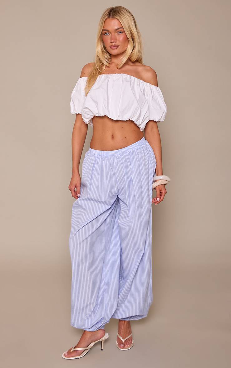 Blanc Top Synthétiqueffball À Manches Bouffantes En Coton