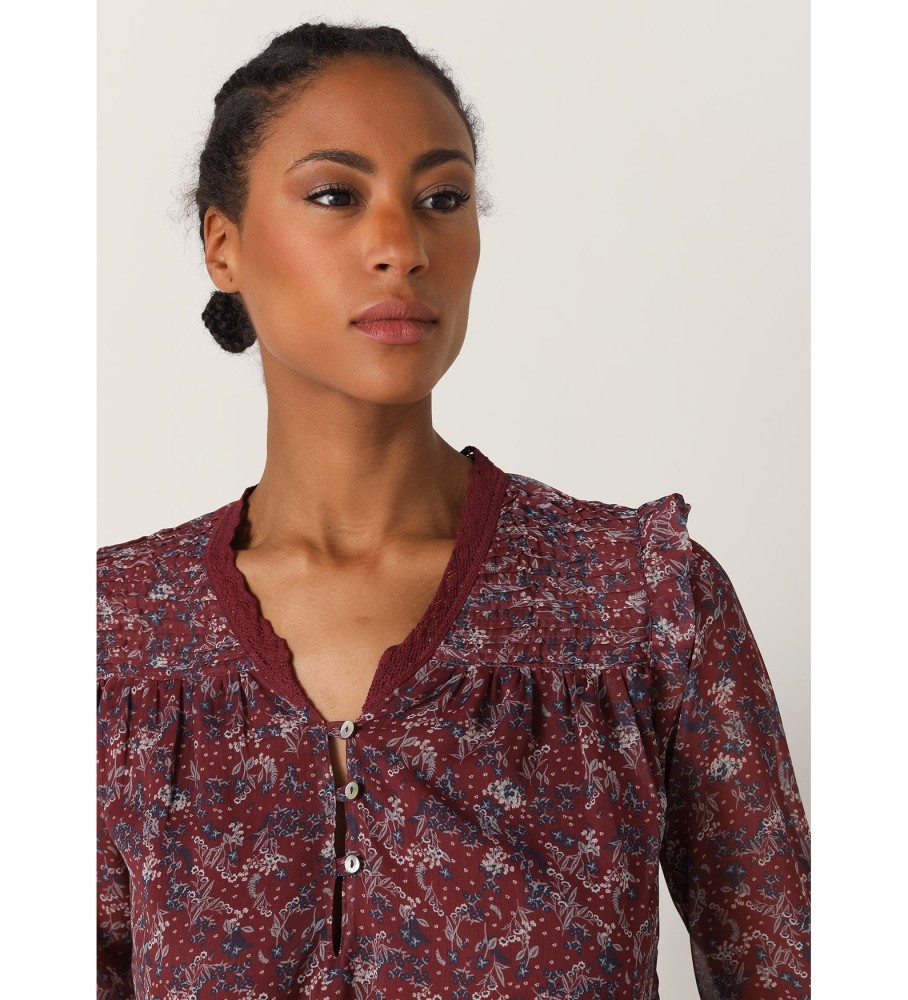 Blusa Lois Airy com estampa floral bordô