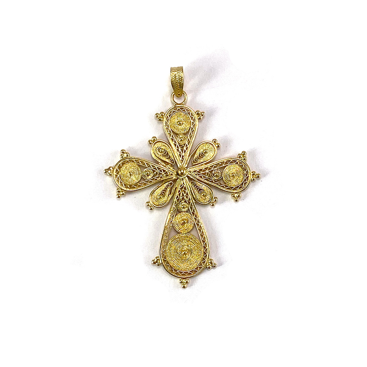 Pendentif croix d'occasion or 750 jaune filigrané