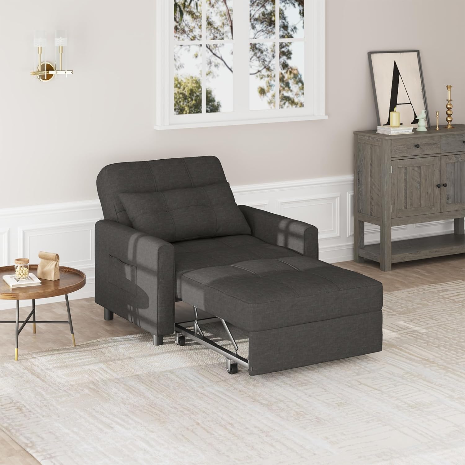 Bealife Relaxsessel, Schlafsessel mit Verstellbarer Rückenlehne, Fernsehsessel, Klappbares Schlafsofa, Relaxsessel fürs Wohnzimmer,Schlafzimmer(Dunkelgrau)