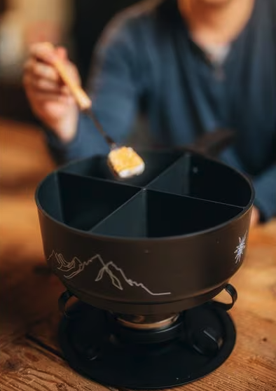 Ø25cm 4in1 Gusseisen Fondue Caquelon für Käse / Chinoise / Schokolade Fondue (DT-01576) - Rot