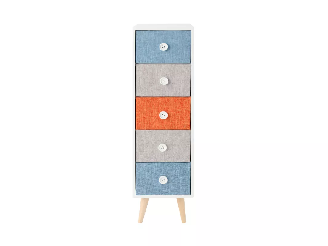 Commode 5 Tiroirs Moderne en bois et tissu pour Chambre d'enfant