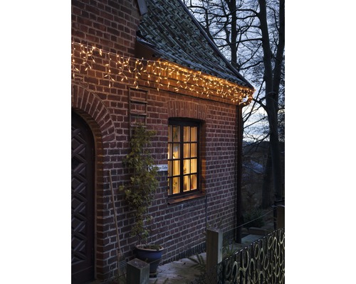 LED-ijspegelverlichting Konstsmide 5 m + 10 m aansluitdraad 200 LED's Amberkleurig licht