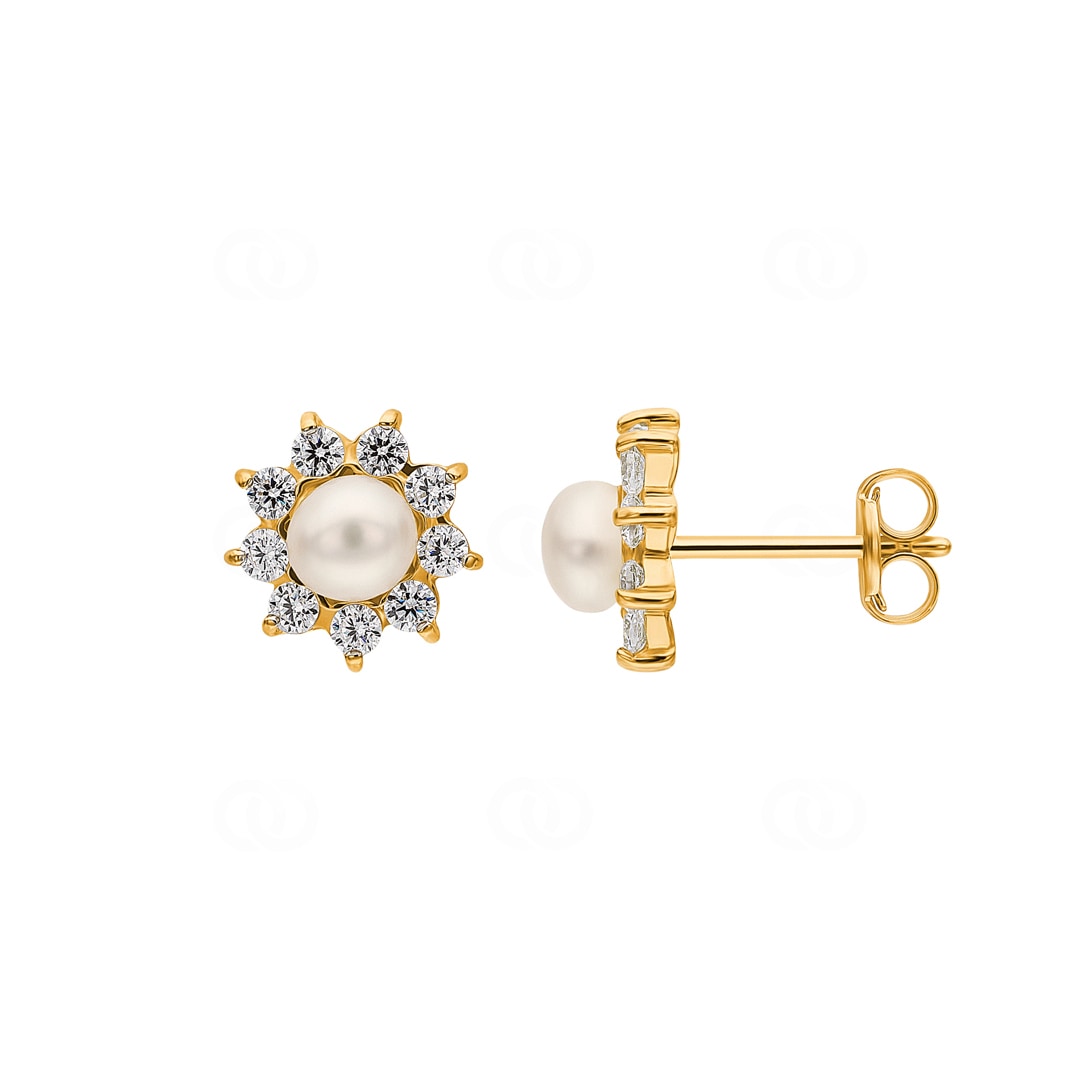 Ohrstecker 750/18 K Gelbgold mit Süsswasserzuchtperlen & Zirkonia