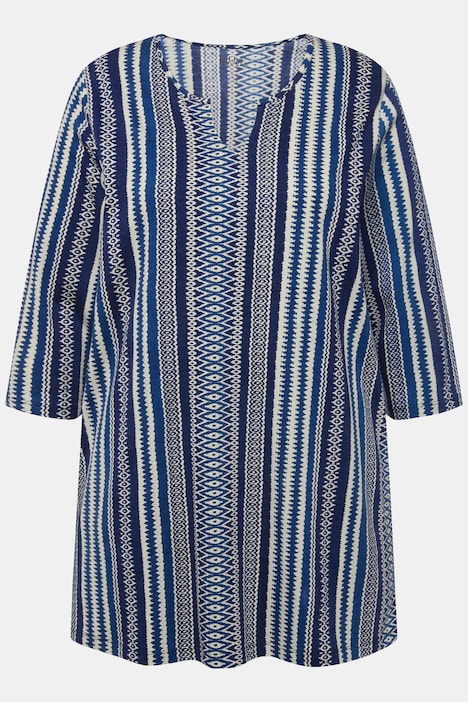 Longshirt, Musterstreifen, Tunika-Ausschnitt, 3/4-Arm