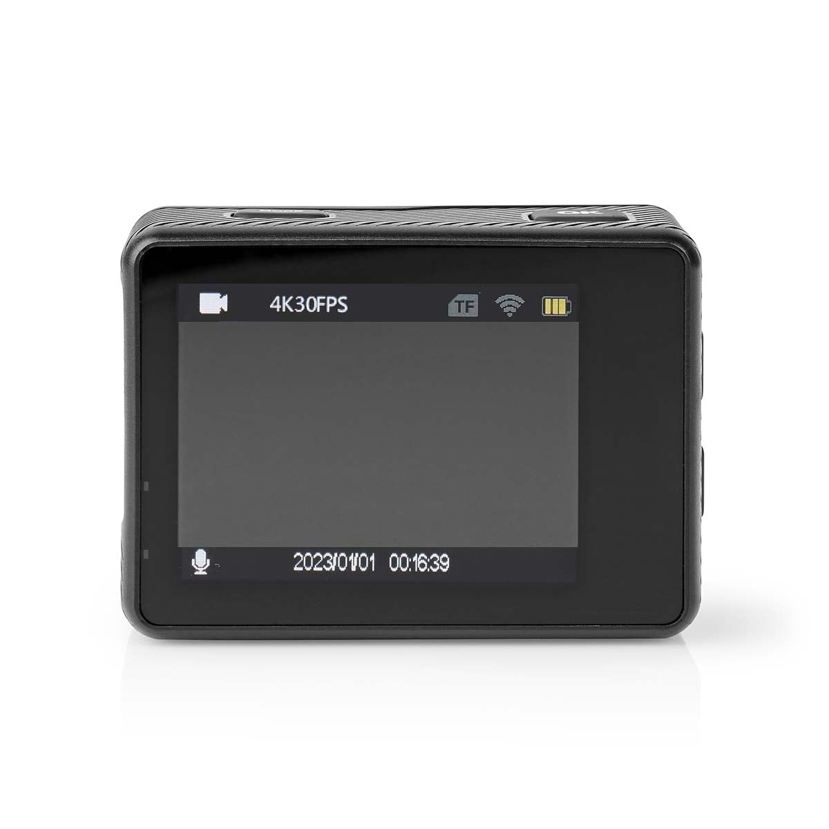 Nedis handling Cam | Dobbel Skjerm | 4K@30fps | 16 MPixel | Vanntett opptil: 30.0 m | 90 min | Wi-Fi | App tilgjengelig for: Android™ / IOS | Montering inkludert | Sort
