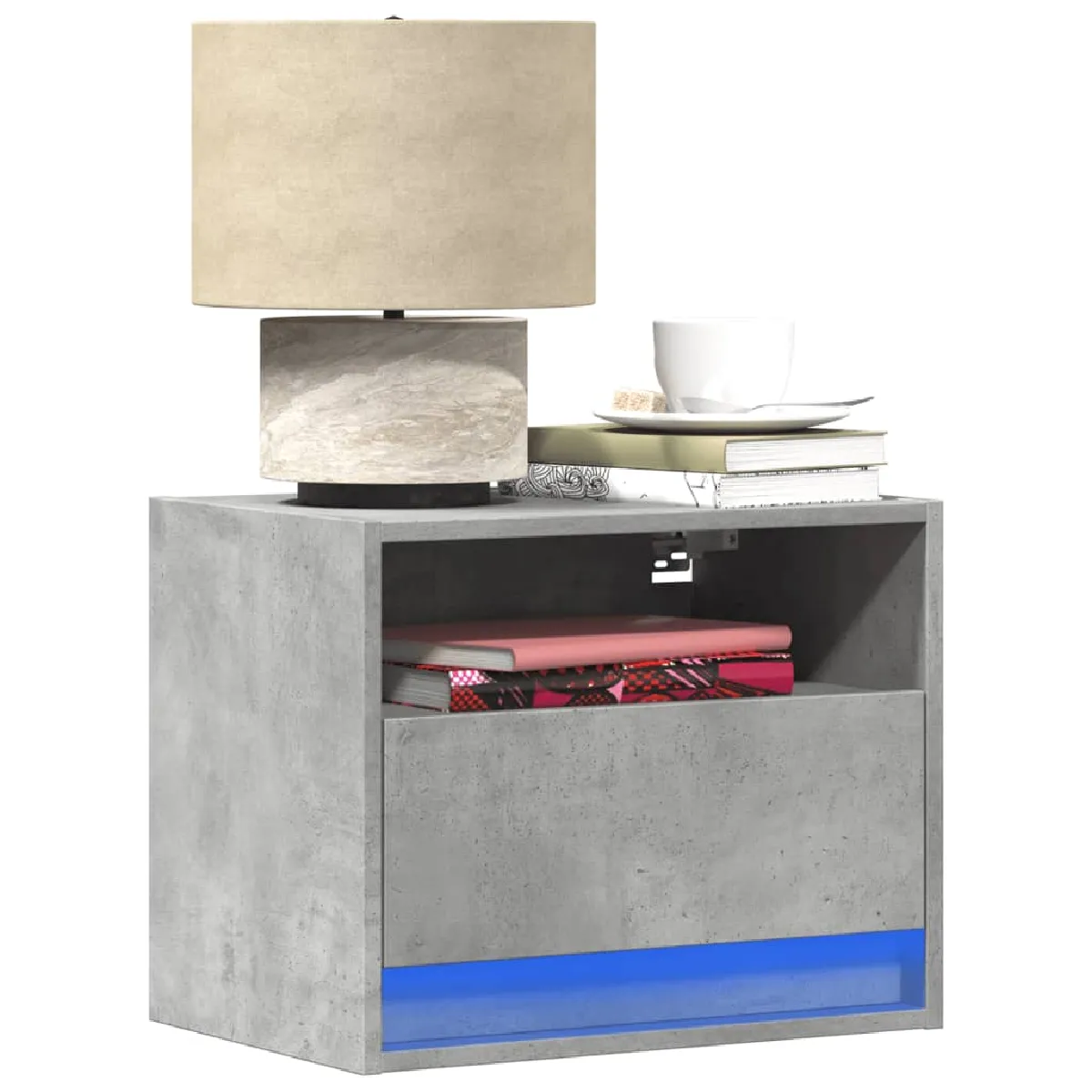 vidaXL Tables Chevet Murales avec LED - Gris béton