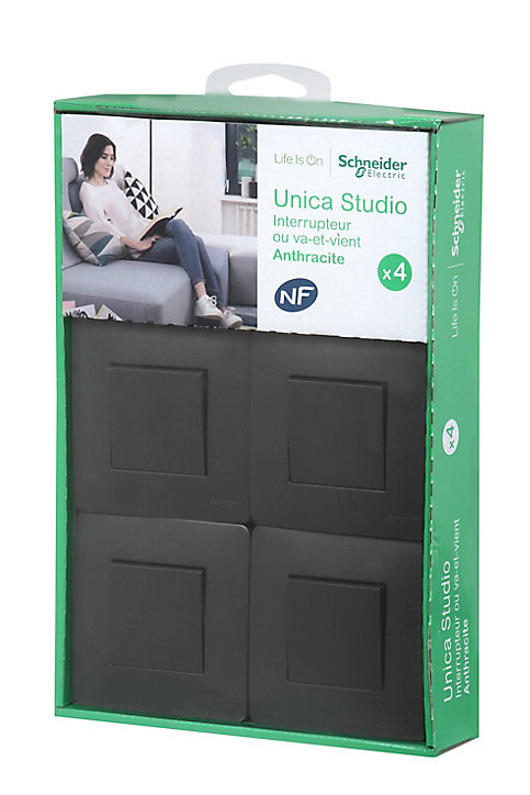 Interrupteur va-et-vient complet Schneider Electric Unica Déco anthracite, lot de 4