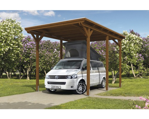 Enkele carport SKAN HOLZ Emsland incl. regengoot 404x604 cm walnoot