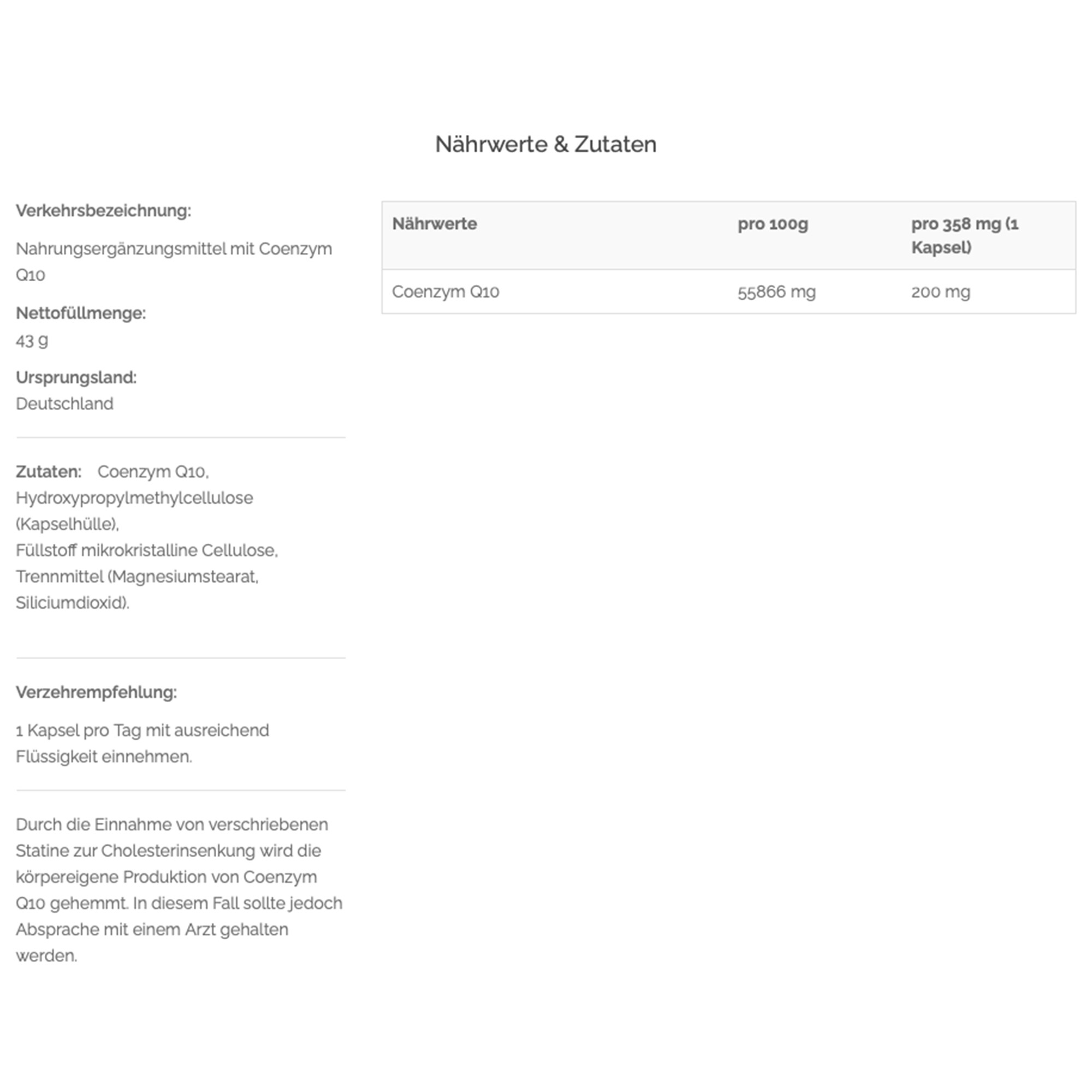 TNT Coenzym Q10 mit 200mg Ubiquinon pro Kapsel