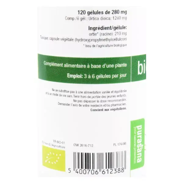 Purasana Raiz de Urtiga Orgânica 210mg 120 cápsulas