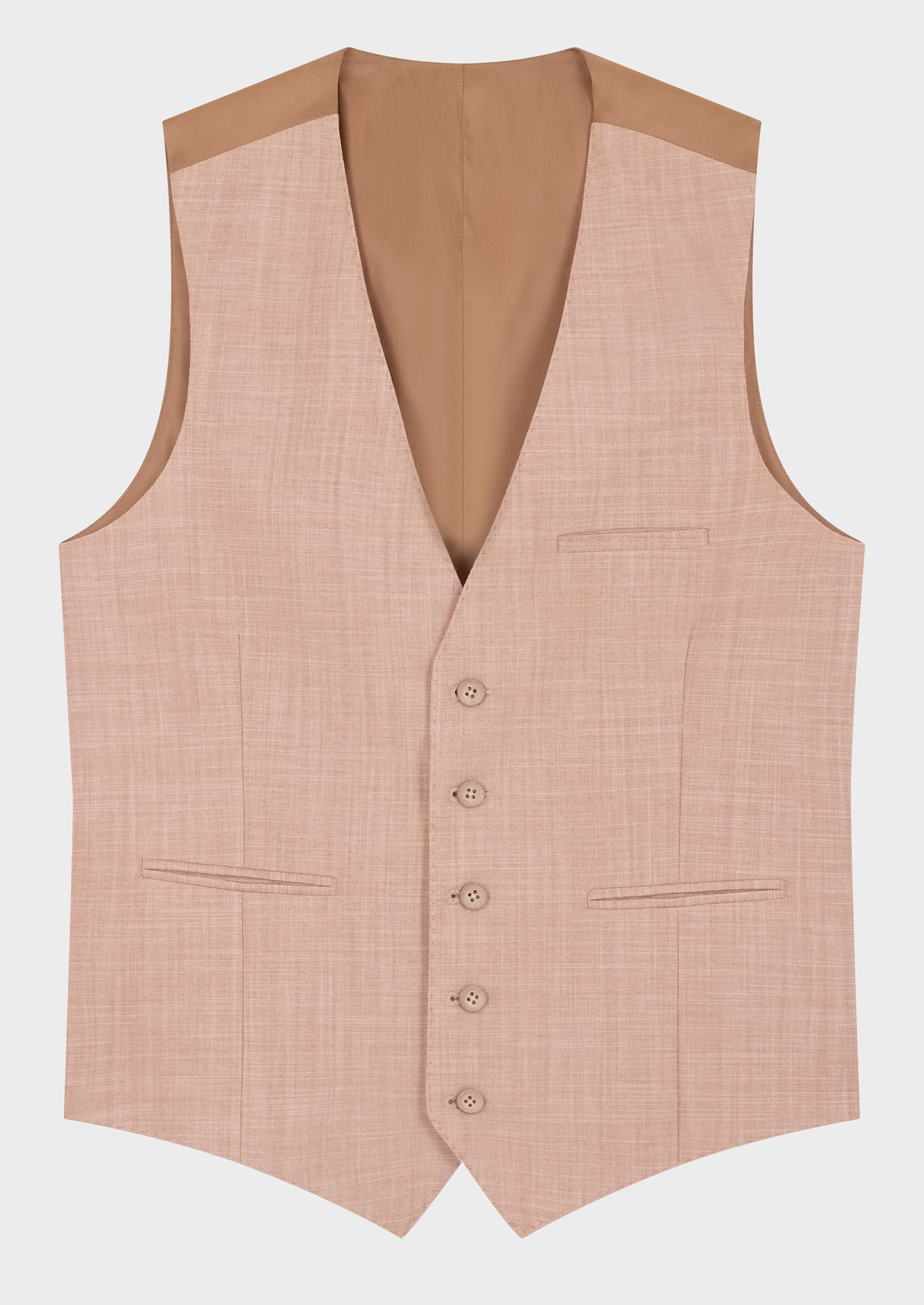 Gilet de costume en laine et coton stretch unis noisette